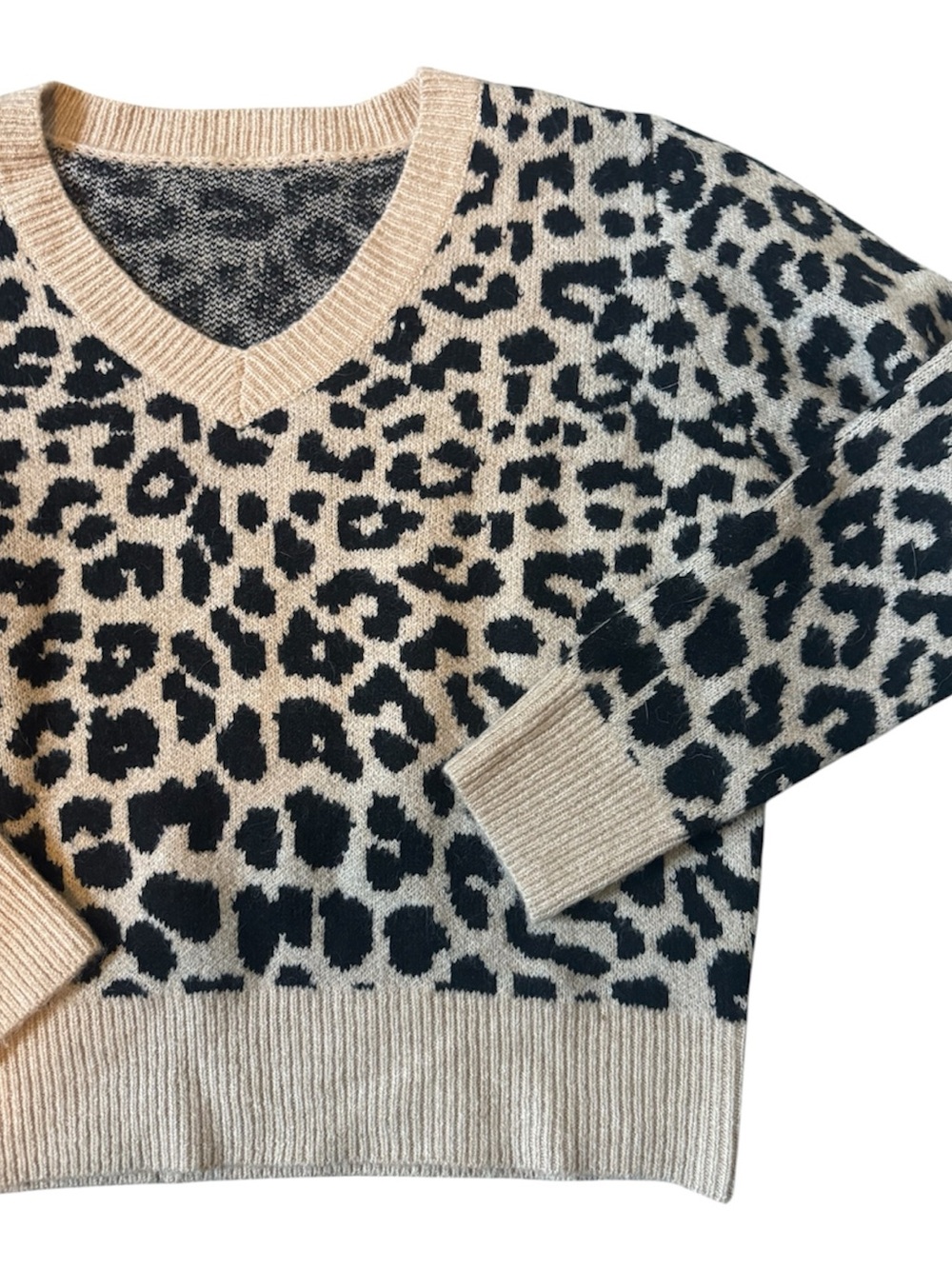 🤎NWOT Pink Lily Women’s Leopard Animal Print V Neck Oversized Sweater XL
